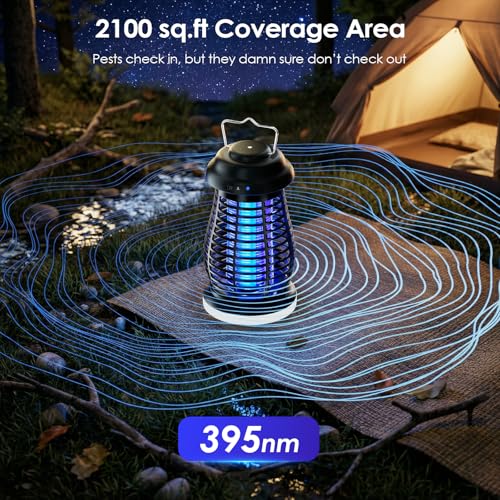 Bug Zapper Outdoor & Indoor,Cordless Portable Mosquito Zapper with Rechargeable 4800mAh Battery & Auto On/Off,Mosquito Repellent Outdoor Patio,Electric Fly Trap for Camping,Kitchen,Backyard,Patio