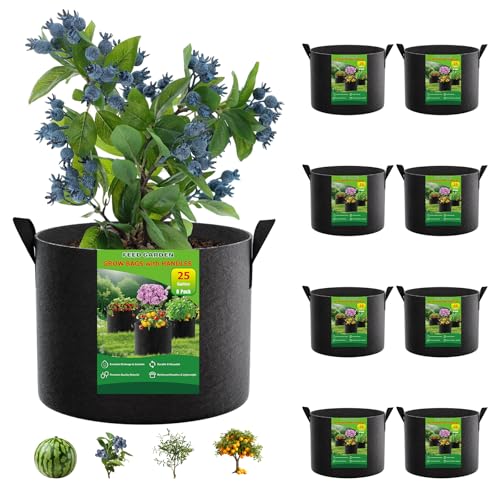 FEED GARDEN 25 Gallon Plant Grow Bags 8 Pack 300G Fabric Pots with Handles - size: 25 Gallon