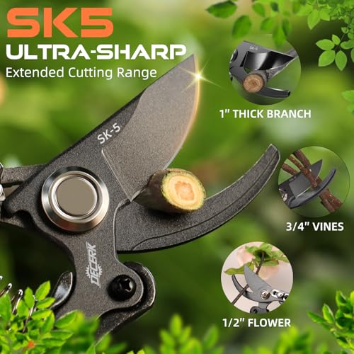 DECERK® 8.5" Professional Pruning Shears, Effortlessly Prunes 3/4" Branches - color: Black Orange