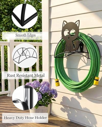 Cat Hose Hanger Wall Mount Heavy Duty 125'5/8"﻿Animal Garden Hose Holder - color: Cute Cat