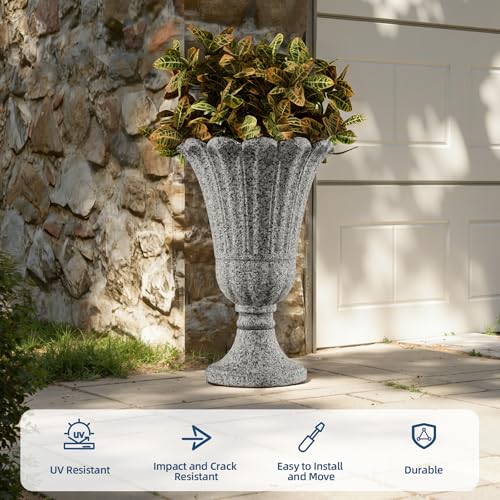 24" Tall Urn Planters for Outdoor Plants, Urns and Pedestal, Gray - color: Heather Grey-sandblasting