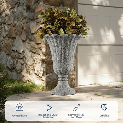 24" Tall Urn Planters for Outdoor Plants, Urns and Pedestal, Gray - color: Heather Grey-sandblasting