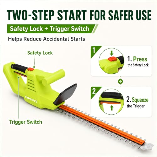 20V Lightweight Hedge Trimmer Cordless with 2 Batteries & Charger, 3/4" Cut
