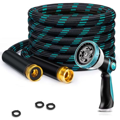 Garden Hose 25FT, Ultra Lightweight with 10-Function Nozzle - color: Blue