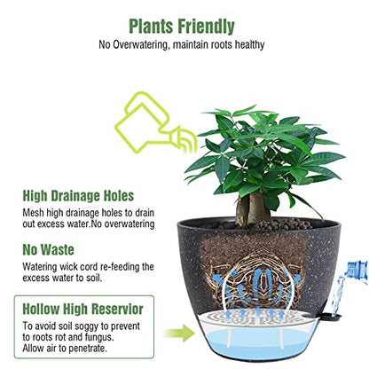 UOUZ 12inch 2Pack Large Self Watering Planters, Plastic Plant Pots with 60oZ Removable Deep Reservoir and Multi Mesh Drainage Holes for Indoor Outdoor Garden Plants and Flowers, Black Speckles - color: Black Speckles