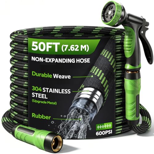 NON-EXPANDABLE Garden Hose 50 FT Water Hose with 10-Function Spray Nozzle - size: 50ft