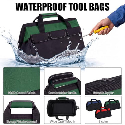 Sanwuta 3 Pack 18 Inch Tool Bags, Side Gusset, Red, Army Green, Blue - color: Red, Army Green, Blue, size: 18 Inch, style: Side Gusset