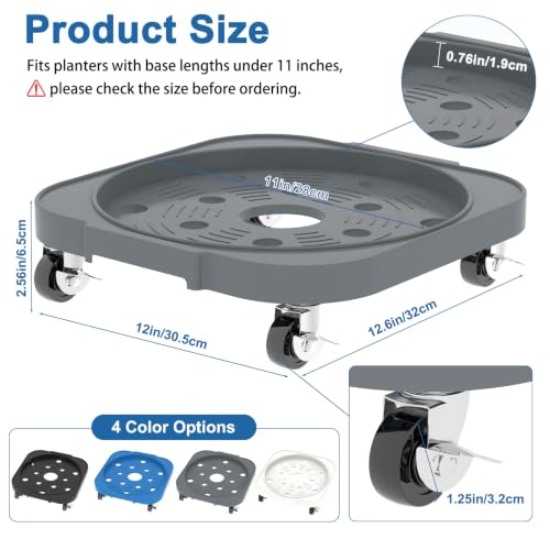 2 Pack 11'' Heavy Duty Rolling Plant Caddy with Wheels, Dark Grey - color: Dark Grey