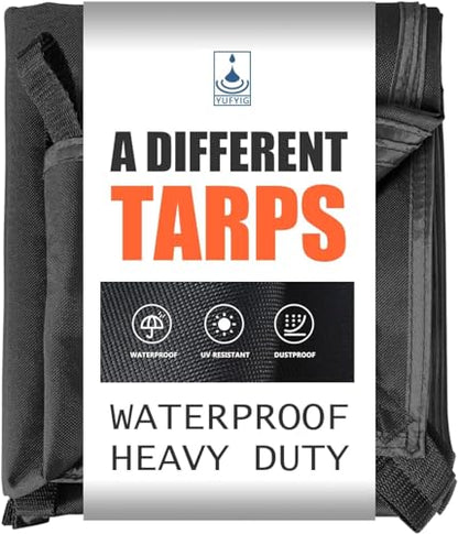 5x5ft Black Tarp Heavy Duty Waterproof, Oxford Fabric Cover 20mil - size: 5x5ft