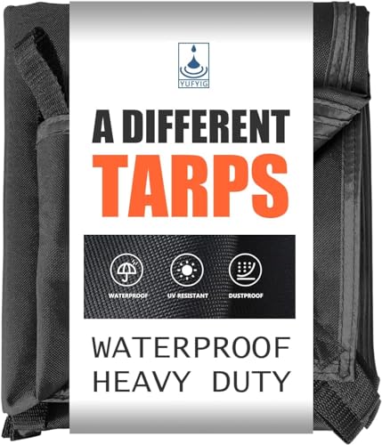 5x5ft Black Tarp Heavy Duty Waterproof, Oxford Fabric Cover 20mil - size: 5x5ft
