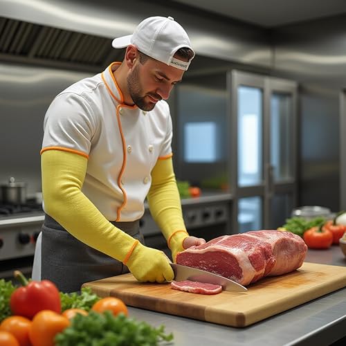 G & F PRODUCTS 100% Kevlar fiber by DuPont Cut Resistant Knit Sleeve, Sold by 6-piece pack - color: Yellow