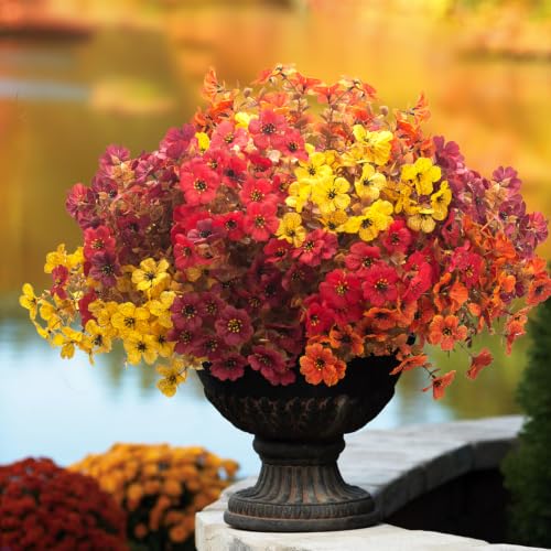 16 Bundles Artificial Fall Mums UV Resistant Flowers Outdoor Autumn Decor - color: Coffee Mix