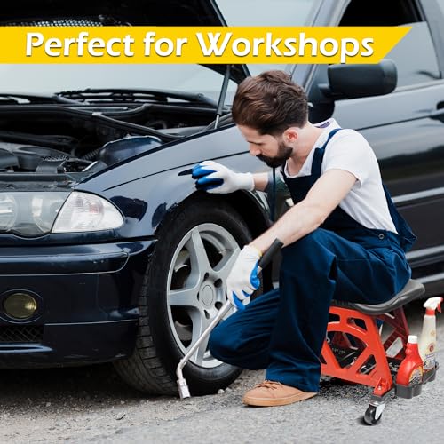 MaxWorks 50957 Ergonomic Seat Mechanic Stool Chair 22.9" L x 13.9" W x 17" H, with 4pcs 2.5" Swivel Casters, with Tool Tray for Workshop, Garage, Auto Repair - 300 Lbs Capacity - style: Ergonomic