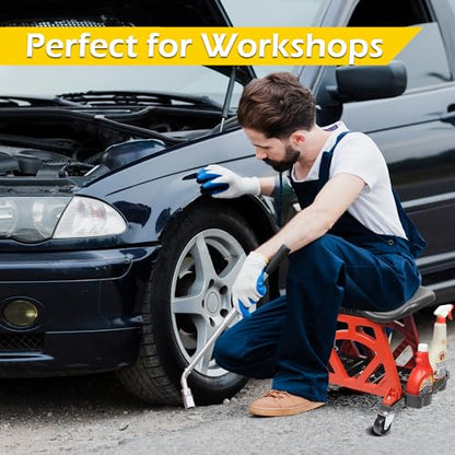 MaxWorks 50957 Ergonomic Seat Mechanic Stool Chair 22.9" L x 13.9" W x 17" H, with 4pcs 2.5" Swivel Casters, with Tool Tray for Workshop, Garage, Auto Repair - 300 Lbs Capacity - style: Ergonomic