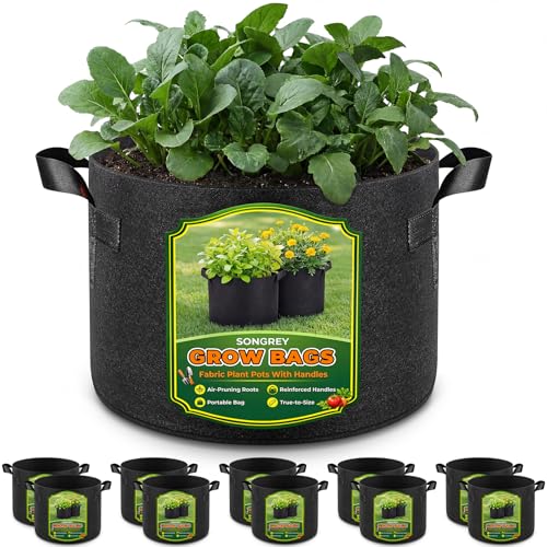 Songrey 10-Pack 10 Gallon Grow Bags - color: Black, size: 10 Gallons