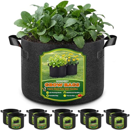 Songrey 10-Pack 10 Gallon Grow Bags - color: Black, size: 10 Gallons