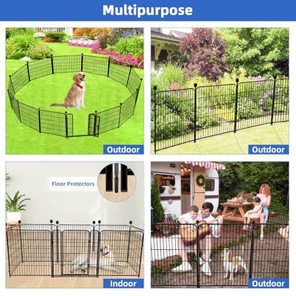 ADAVIN Garden Fence with Gate 32in(H) x 31 ft(L),14 Panels Black Heavy Duty Iron Metal Animal Barrier Fence, Indoor&Outdoor Dog Playpen, Camping Fence, No Dig Garden Border Fencing for Yard - size: 14panels-32in(H)×31ft(L)