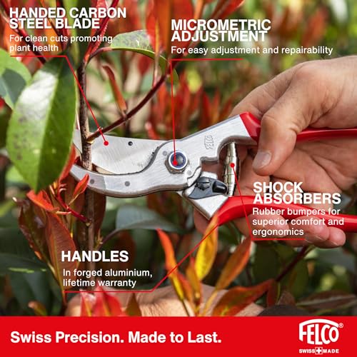 Felco F4 Pruning Shears – 9.25" Swiss-Made Garden Clippers for Pruning | Hand Pruners for Gardening | Garden Tool Cutter with Precision Bypass Blade, Aluminum Body, Replaceable Parts, Nut/Bolt Model - size: F4 Large Basic