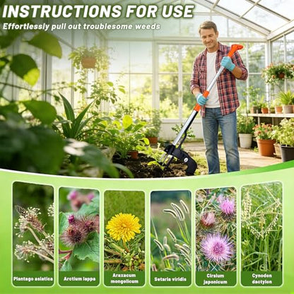 Standing Weed Puller Tool with 4 Claws, Upgraded Weed Remover Tool with Long Handle, Heavy Duty Weed Puller for Dandelion, Stand Up Weeder Root Removal Tool for Garden Lawn Yard