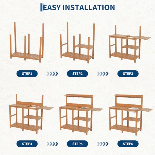 Outdoor Potting Bench Table with Metal Basin - color: Teak Finish