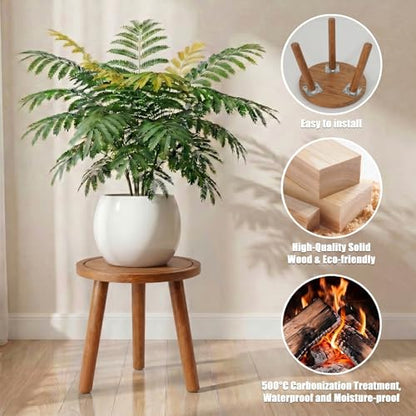 Wood Plant Stands Indoor, Teak Plant Stand Modern Plant Table for Large Plants, Wooden Plant Stool, Tall Plant Holder Small Round Side for Living Room, Balcony, Office (1 Pack) - color: Teak