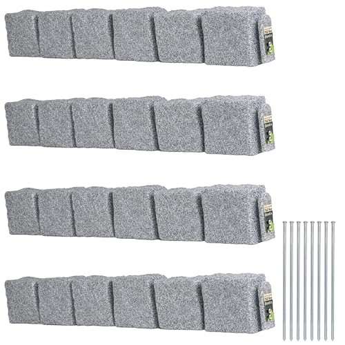 Beuta Landscape Edging | Garden Edging Border | Polyrock Blocks for Lawn Edging, Flower Beds & Yard Edging – 4 Pack | Each Section Has 6 Blocks 48" L x 4" W x 6.5" H | 8 Spikes | Greystone - color: Greystone, size: 4-Pack (16 FT)