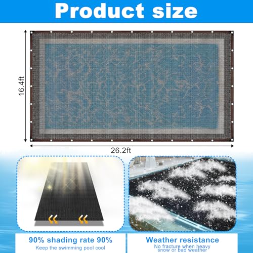 16 x 26FT Pool Leaf Net Cover- Leaf Netting for Inground and Above Ground Rectangle Swimming Pools Fine Mesh Pool Screen Cover,Winter Above Ground Pool Screen Cover, Catching Leaves, Sunshade - size: 26' x 16' (Rectangular)