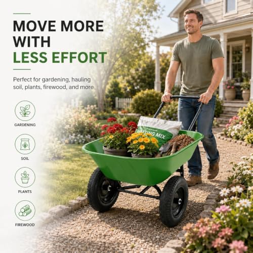 Enlarged Dual-Wheel Wheelbarrow, Easy Loading and Dumping Garden Cart, Heavy Duty Utility Dump Cart for Lawn, Yard, Farm, Gardening & Planting (Bright Green) - color: Bright Green
