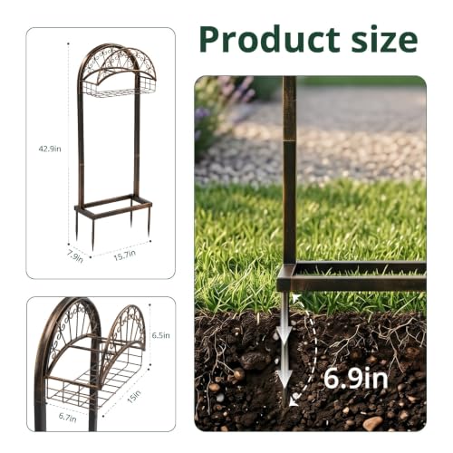 Heavy Duty Garden Hose Holder Stand, Freestanding Detachable with 4 Anchor Spikes, Storage Basket, Rustproof Steel, for Yard Lawn Patio