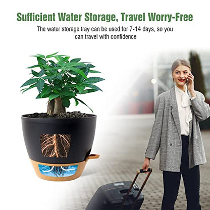UOUZ 12inch 2Pack Large Self Watering Planters, Plastic Plant Pots with 60oZ Removable Deep Reservoir and Multi Mesh Drainage Holes for Indoor Outdoor Garden Plants and Flowers, Black with Brown - color: Black With Brown