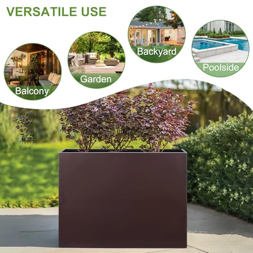 BAYN Large Metal Rectangular Garden Planter Box 32”x 12”x 24” - color: Brown, size: 32”x 12”x 24”