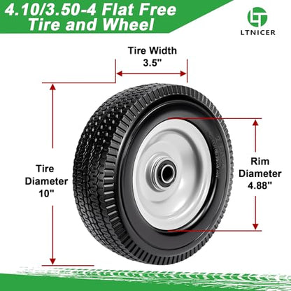 (2-Pack) 4.10/3.50-4" Flat Free Tire and Wheel, 10" Solid Tire with 5/8" Axle Bore Hole, 2.2" Offset Hub for Hand Truck Garden Wagon Cart Gorilla Carts Trolley Dolly Lawn Mover Replacement - size: 10 Inch