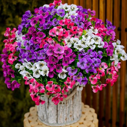 AXYLEX Artificial Pansies Outdoor, 16 Bundles Fake Plants (Multi 4) - color: 16 Pcs - Red Pink+purple+white+magenta