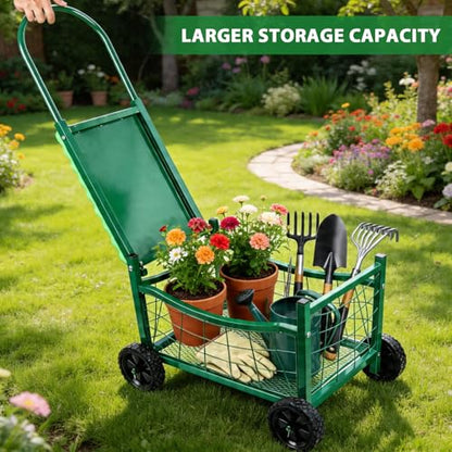Garden Work Chair with Wheels, Heavy-Duty Gardening Cart with Seat - Garden Stool with Wheels for Lawns, Patios and Backyard Gardening, Hold Max. 350lbs