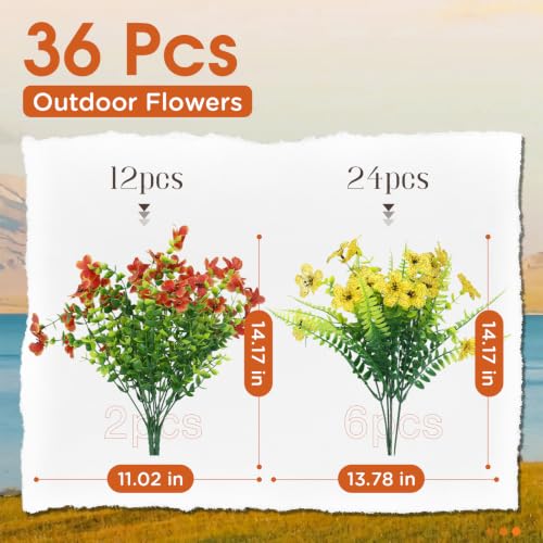 Fall Artificial Flowers 36Pk Orange Yellow for Planters - color: Orange ＆yellow(green Leaves), size: 36 pcs