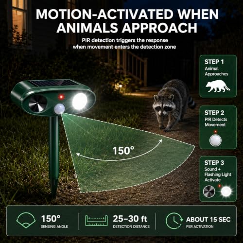 Sonic Fortress Pro Raccoon Repellent Outdoor,Skunk Repellent for Yard 2Pack