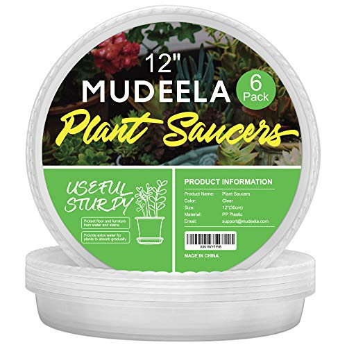 MUDEELA 6-Pack Plastic Plant Saucers Tray for Indoor, 12 Inches, Clear - size: 12" - 6 Pack