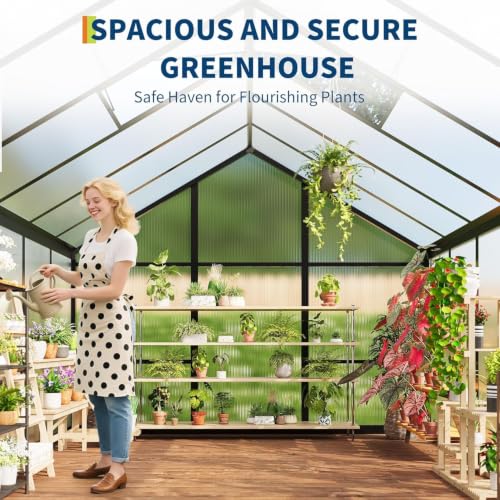 6x8 FT Polycarbonate Walk-in Greenhouse with Roof Vent & Sliding Door - color: Black, size: 6x8 FT