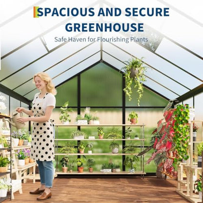 6x8 FT Polycarbonate Walk-in Greenhouse with Roof Vent & Sliding Door - color: Black, size: 6x8 FT
