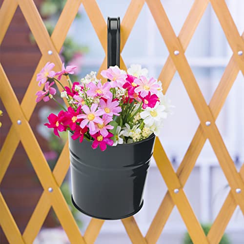 KINGLAKE Flower Pots,10 Pcs Metal Iron Hanging Flower Plant Pots Balcony Garden Plant Planter Baskets Fence Bucket Pot 4'' Flower Holders with Detachable Hook Black - color: Black, size: 4 Inch