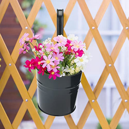 KINGLAKE Flower Pots,10 Pcs Metal Iron Hanging Flower Plant Pots Balcony Garden Plant Planter Baskets Fence Bucket Pot 4'' Flower Holders with Detachable Hook Black - color: Black, size: 4 Inch