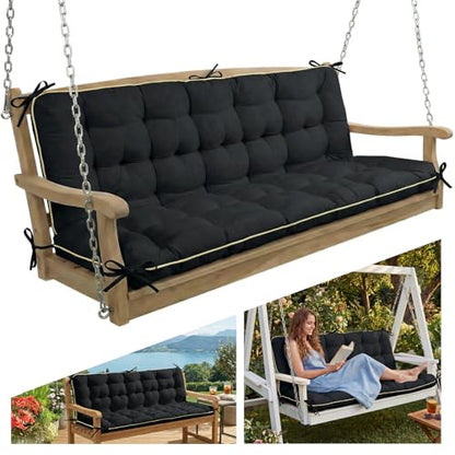 Oxford Fabric Swing Cushions with Backrest & Tie Straps for Patio Bench - color: Black