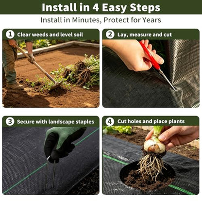 EXTRAEASY 6ft x 300ft Weed Barrier Fabric, Heavy Duty Landscape Fabric, 3.2oz Weed Control Fabric, Tear-Resistant Weed Blocker Ground Cover for Garden, Gravel, Driveway, Flower Bed - size: 6ftx300ft