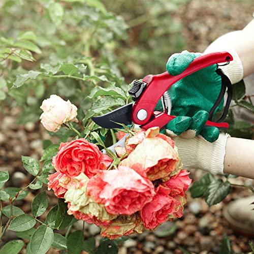 Nevlers 8" Red Bypass Pruning Shears for Gardening w/ 8mm Cut Capacity - color: Red, size: Bypass