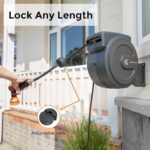 Giraffe Tools Retractable Garden Hose Reel 1/2"78FT Wall Mount Auto Rewind - size: 1/ 2"78 ft