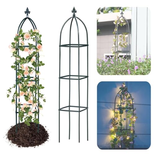 100% Garden Trellis Metal Obelisk Trellis for Climbing Plants Outdoor - color: Green