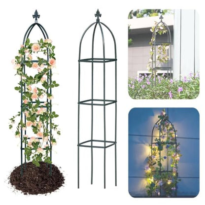 100% Garden Trellis Metal Obelisk Trellis for Climbing Plants Outdoor - color: Green