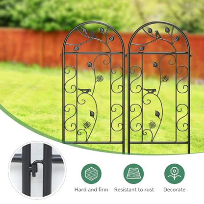 2-Pack 87" x 20" Daisy & Bird Arch Black Metal Garden Trellises - color: 2 Pack 87"- Daisy & Bird Black