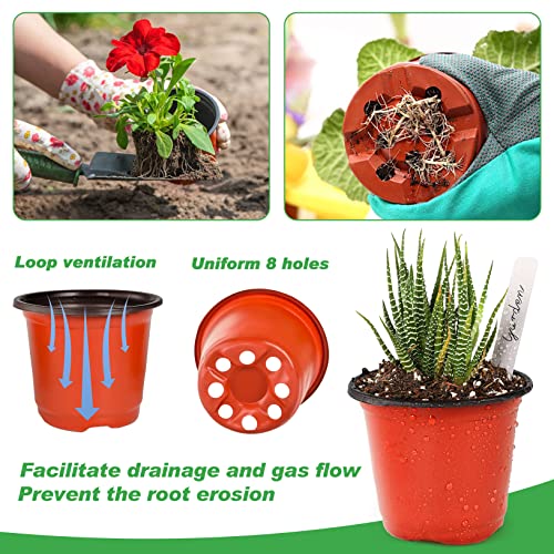 TDHDIKE 4" Small Plastic Plant Nursery Pots 100Pcs with Labels - size: 4inch100