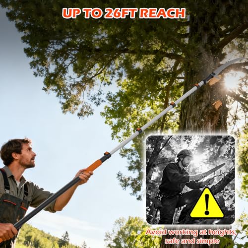 26FT Reach Pole Saws for Tree Trimming, Manual Pole Saw with 5-20FT Telescoping Extension Pole, Pruning Saw with 17" 3X Detachable Saw, Branches Pruner for Garden, Palms & Shrubs Yard Maintenance - size: 5-20FT